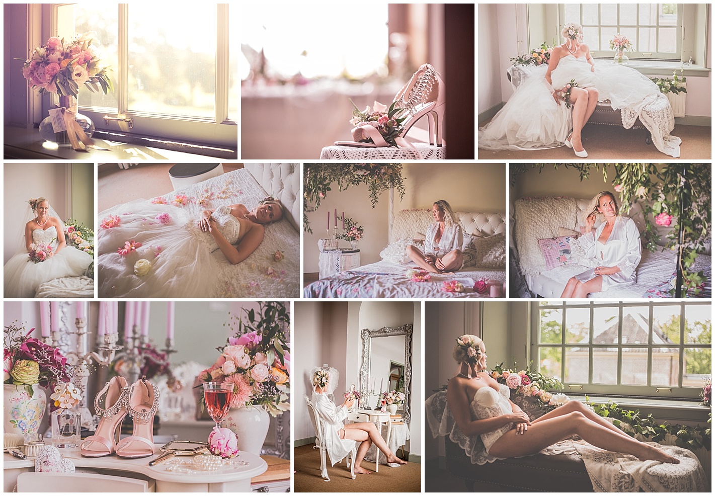 Bruidsbloemen en bruidsboeket bij bruidsboudoirreportage
